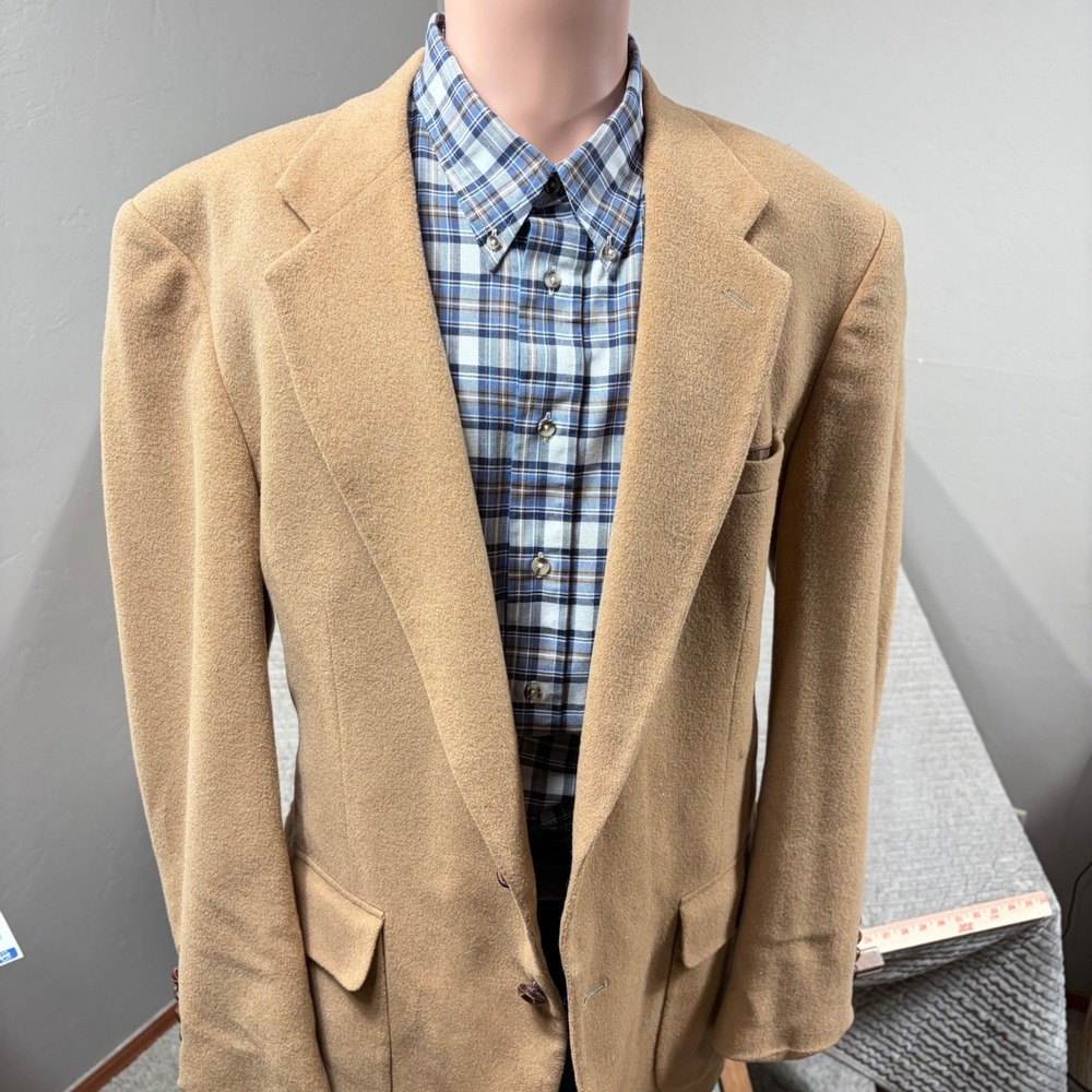Stafford Mens Camel Hair Wool Blend Blazer Sport Coat Tan 44L Made in USA